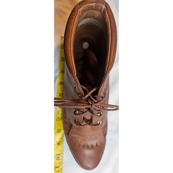 Brown Leather Kiltie Lace Up Ankle Boots Western Low Block Heel Booties - Picture 16 of 16